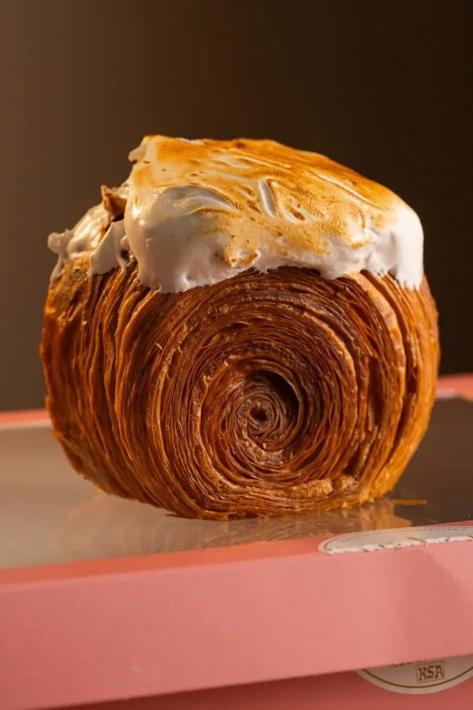Spiral croissant with toasted meringue on a Parisien Gourmandises box