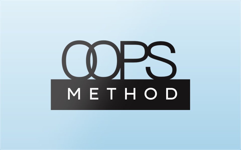 The OOPS Method logo on a baby blue glass plate