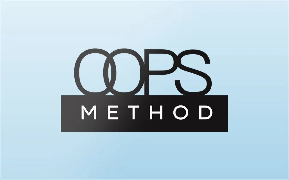The OOPS Method logo on a baby blue glass plate