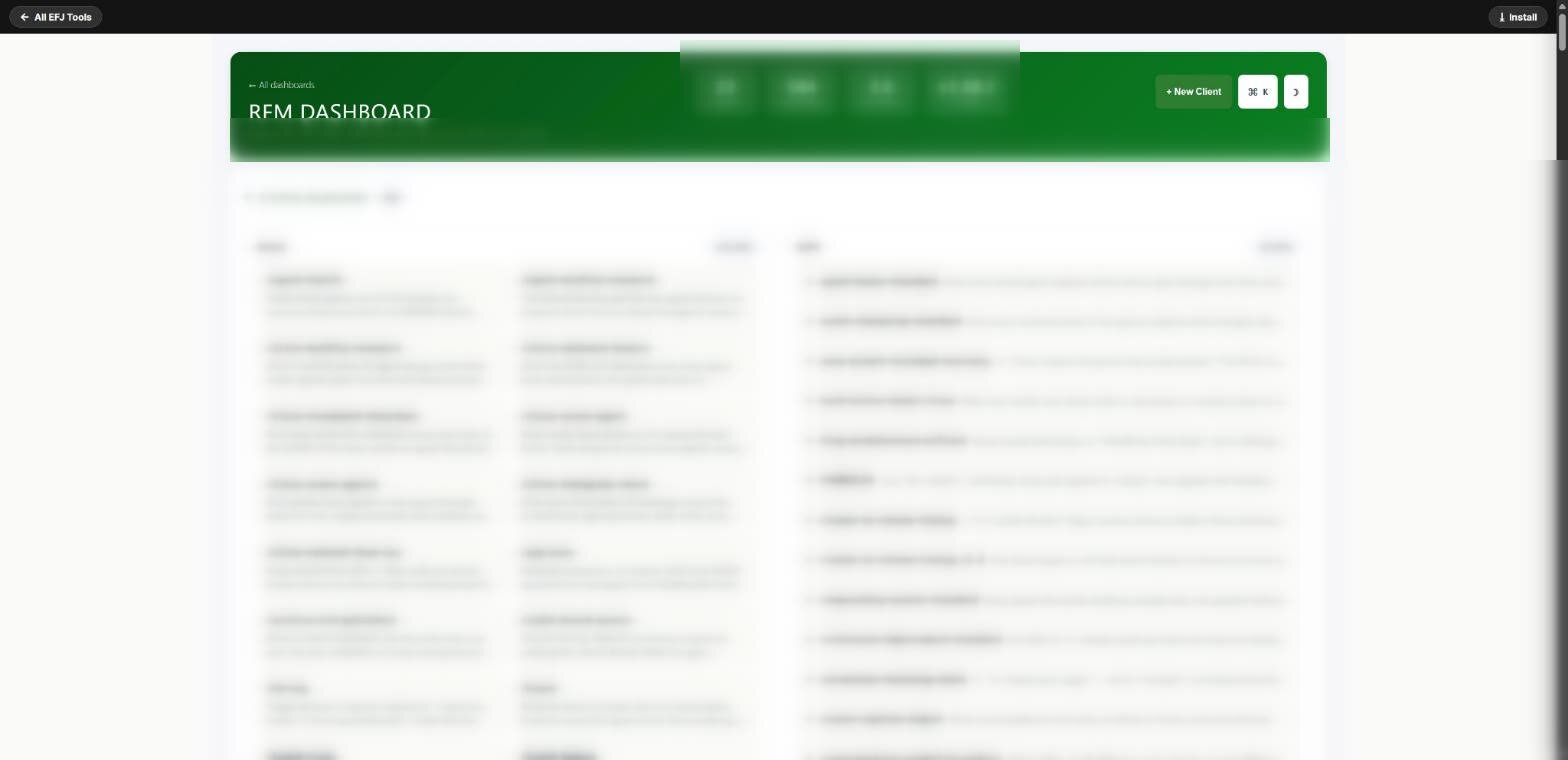 Eddie's own RFM Dashboard screen, private details blurred